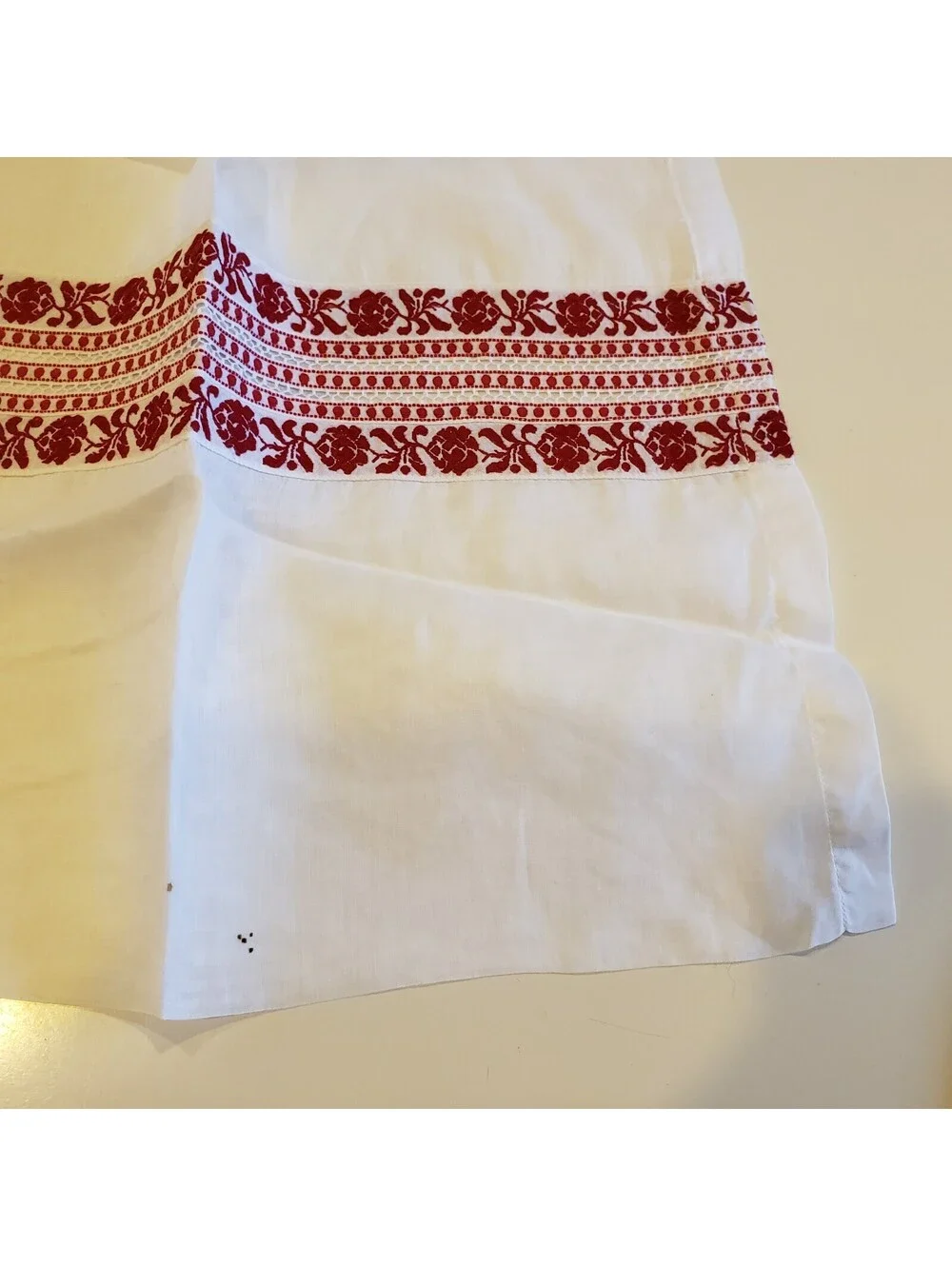 Vintage Chiffon Apron Red Woven Ribbon Lace Accents Pocket Kitsch Organdy